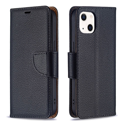 Leather Case Stands Flip Cover Holder for Apple iPhone 15 Black