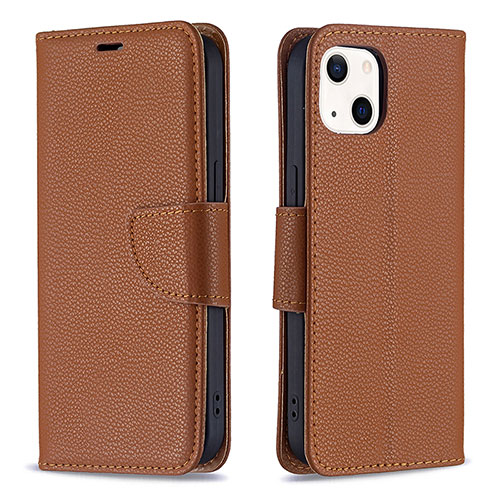 Leather Case Stands Flip Cover Holder for Apple iPhone 15 Brown