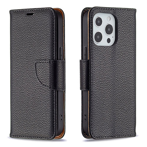 Leather Case Stands Flip Cover Holder for Apple iPhone 15 Pro Black