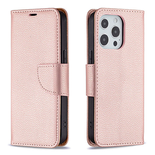 Leather Case Stands Flip Cover Holder for Apple iPhone 16 Pro Max Rose Gold