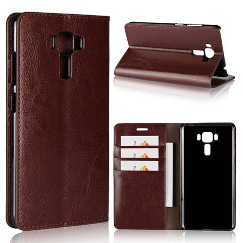 Leather Case Stands Flip Cover Holder for Asus Zenfone 3 Laser Brown