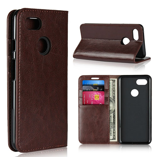 Leather Case Stands Flip Cover Holder for Google Pixel 3 Brown