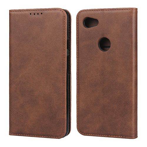 Leather Case Stands Flip Cover Holder for Google Pixel 3a Brown