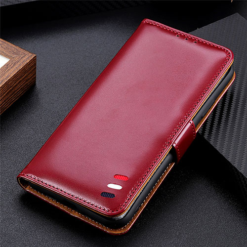 Leather Case Stands Flip Cover Holder for Motorola Moto E7 (2020) Red Wine