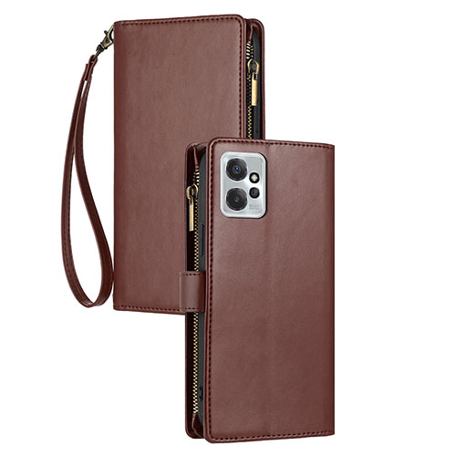 Leather Case Stands Flip Cover Holder for Motorola Moto G Power 5G (2023) Brown