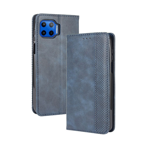 Leather Case Stands Flip Cover Holder for Motorola Moto One 5G Blue