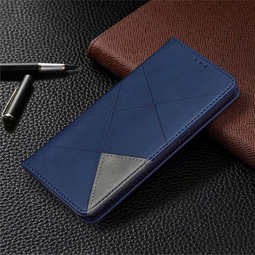 Leather Case Stands Flip Cover Holder for Oppo A15 Blue