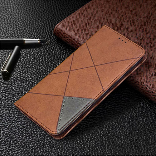 Leather Case Stands Flip Cover Holder for Oppo A15 Brown