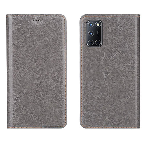 Leather Case Stands Flip Cover Holder for Oppo A52 Gray