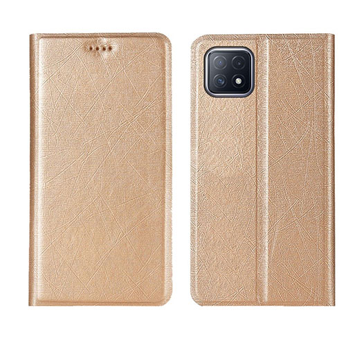 Leather Case Stands Flip Cover Holder for Oppo A53 5G Gold