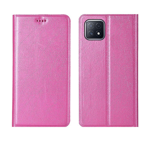Leather Case Stands Flip Cover Holder for Oppo A53 5G Pink