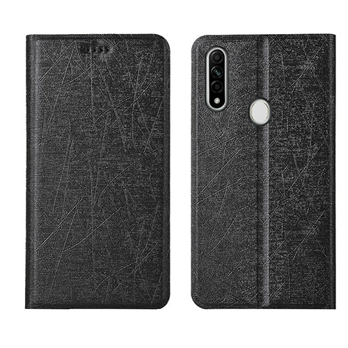 Leather Case Stands Flip Cover Holder for Oppo A8 Black