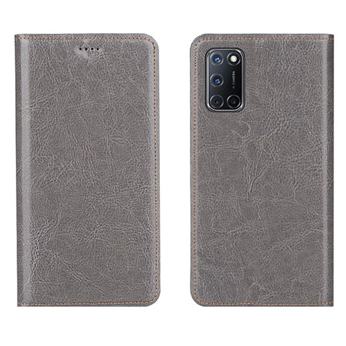 Leather Case Stands Flip Cover Holder for Oppo A92 Gray