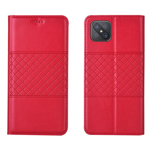 Leather Case Stands Flip Cover Holder for Oppo A92s 5G Red