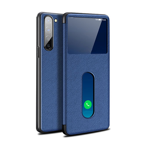 Leather Case Stands Flip Cover Holder for Oppo F15 Blue