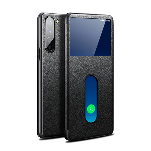 Leather Case Stands Flip Cover Holder for Oppo Reno3 Black