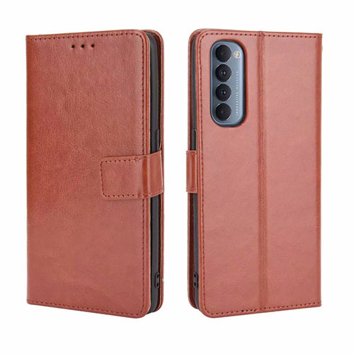 Leather Case Stands Flip Cover Holder for Oppo Reno4 Pro 4G Brown