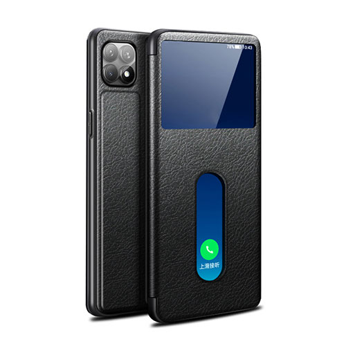 Leather Case Stands Flip Cover Holder for Oppo Reno4 SE 5G Black