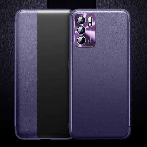 Leather Case Stands Flip Cover Holder for Oppo Reno6 5G Purple