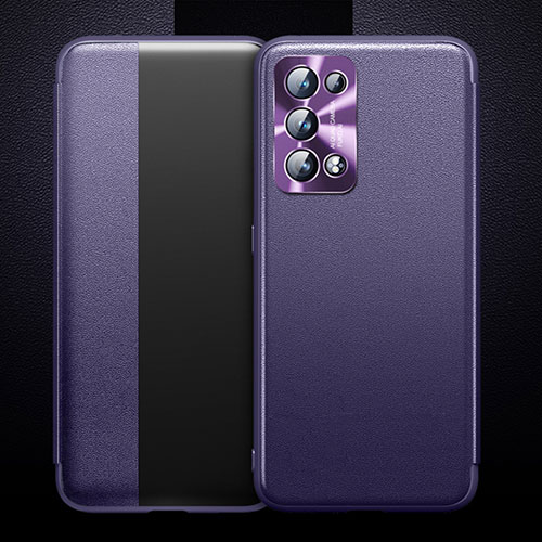 Leather Case Stands Flip Cover Holder for Oppo Reno6 Pro 5G Purple