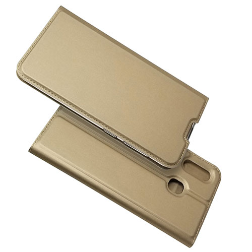 Leather Case Stands Flip Cover Holder for Samsung Galaxy A20 Gold