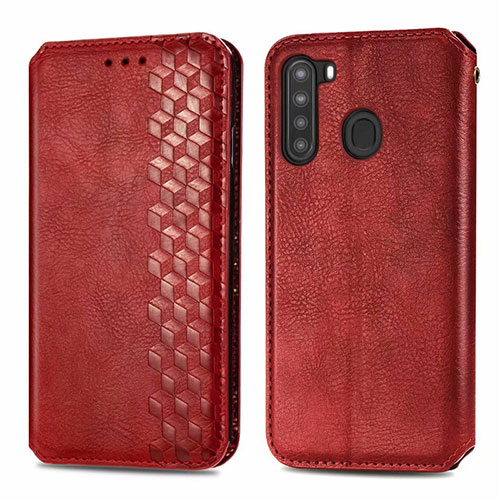 Leather Case Stands Flip Cover Holder for Samsung Galaxy A21 Red