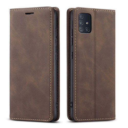 Leather Case Stands Flip Cover Holder for Samsung Galaxy A71 4G A715 Brown