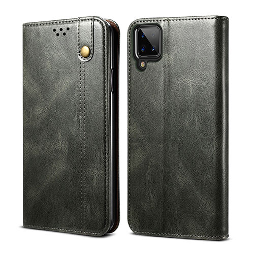 Leather Case Stands Flip Cover Holder for Samsung Galaxy F12 Midnight Green