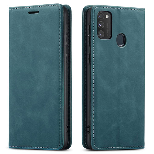 Leather Case Stands Flip Cover Holder for Samsung Galaxy M21 Blue