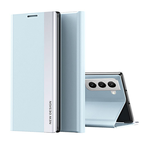 Leather Case Stands Flip Cover Holder for Samsung Galaxy S22 5G Mint Blue