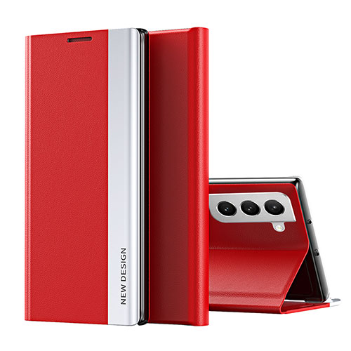 Leather Case Stands Flip Cover Holder for Samsung Galaxy S22 5G Red