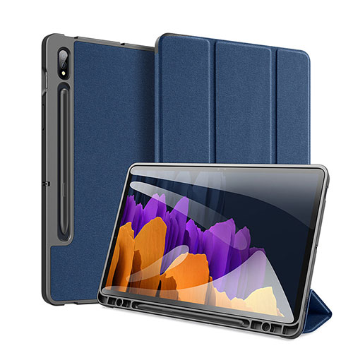 Leather Case Stands Flip Cover Holder for Samsung Galaxy Tab S7 Plus 5G 12.4 SM-T976 Blue