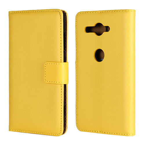 Leather Case Stands Flip Cover Holder for Sony Xperia XZ2 Compact Yellow