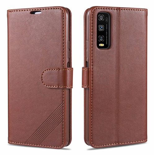 Leather Case Stands Flip Cover Holder for Vivo Y20s Brown