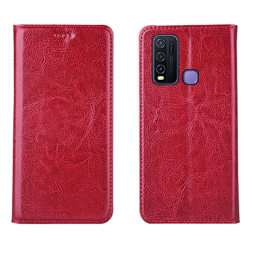 Leather Case Stands Flip Cover Holder for Vivo Y50 Red