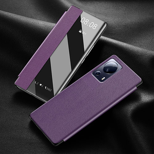 Leather Case Stands Flip Cover Holder for Xiaomi Civi 1S 5G Purple