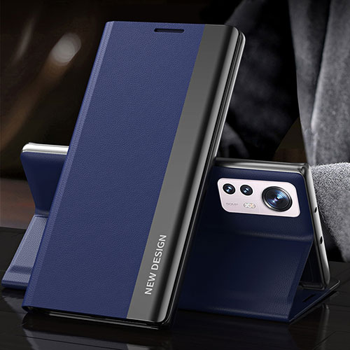 Leather Case Stands Flip Cover Holder for Xiaomi Mi 12 5G Blue