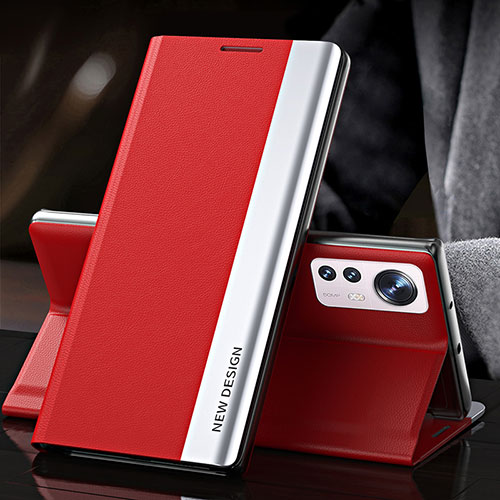 Leather Case Stands Flip Cover Holder for Xiaomi Mi 12 5G Red