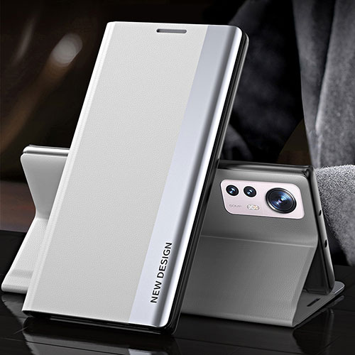 Leather Case Stands Flip Cover Holder for Xiaomi Mi 12 5G White