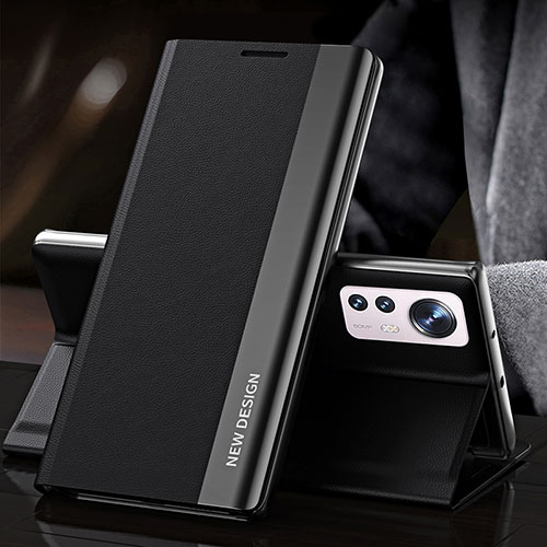 Leather Case Stands Flip Cover Holder for Xiaomi Mi 12 Pro 5G Black