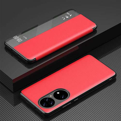 Leather Case Stands Flip Cover Holder GS1 for Huawei P50 Pro Red