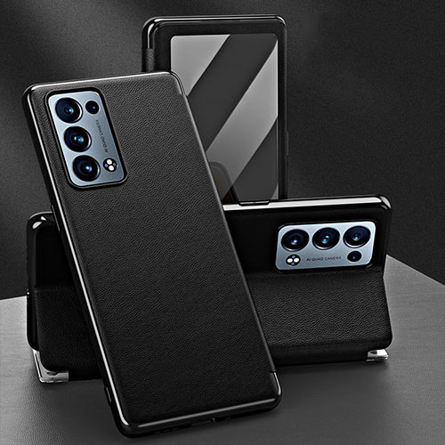 Leather Case Stands Flip Cover Holder GS1 for Oppo Reno6 Pro+ Plus 5G Black