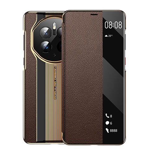 Leather Case Stands Flip Cover Holder GS2 for Huawei Mate 50 Pro Brown