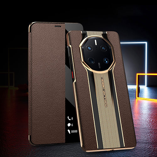 Leather Case Stands Flip Cover Holder GS2 for Huawei Mate 50 RS Brown