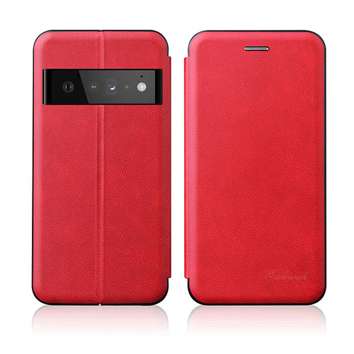 Leather Case Stands Flip Cover Holder H01D for Google Pixel 6 Pro 5G Red