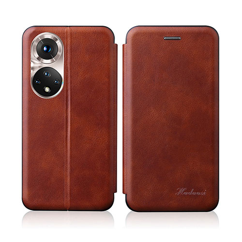 Leather Case Stands Flip Cover Holder H01D for Huawei Honor 50 5G Brown