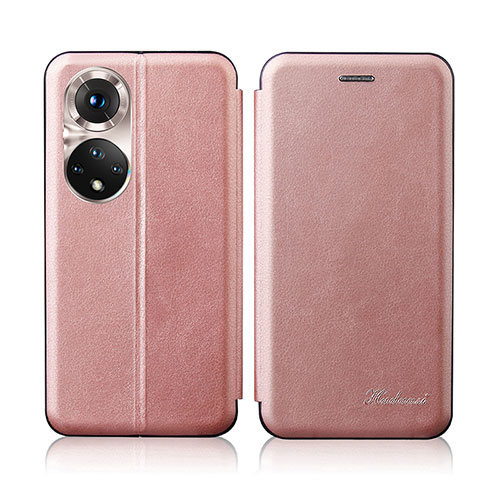 Leather Case Stands Flip Cover Holder H01D for Huawei Honor 50 5G Rose Gold