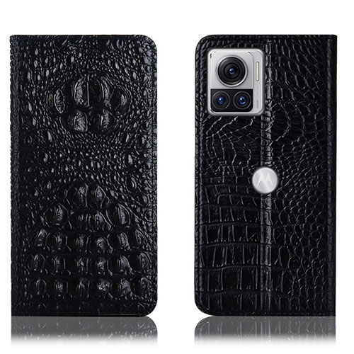 Leather Case Stands Flip Cover Holder H01P for Motorola Moto Edge X30 Pro 5G Black