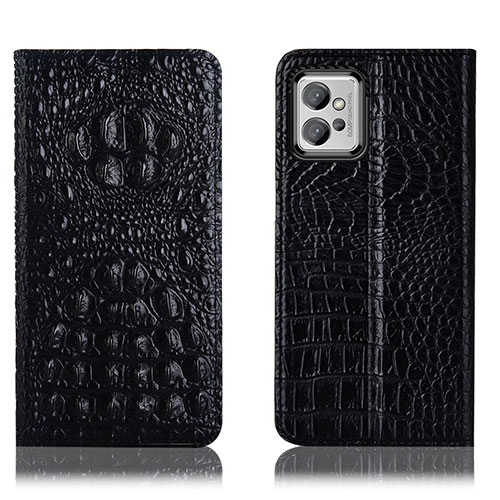 Leather Case Stands Flip Cover Holder H01P for Motorola Moto G32 Black