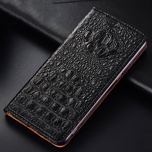 Leather Case Stands Flip Cover Holder H01P for Motorola Moto G53j 5G Black